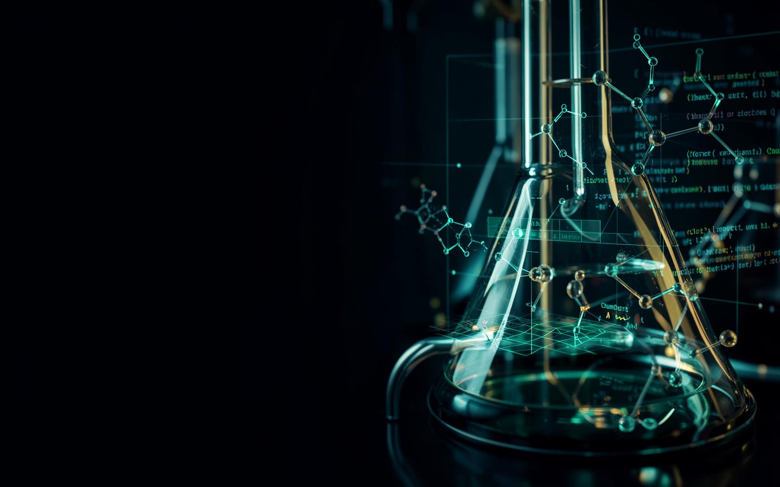 Laboratory glassware connected with molecular and data structures